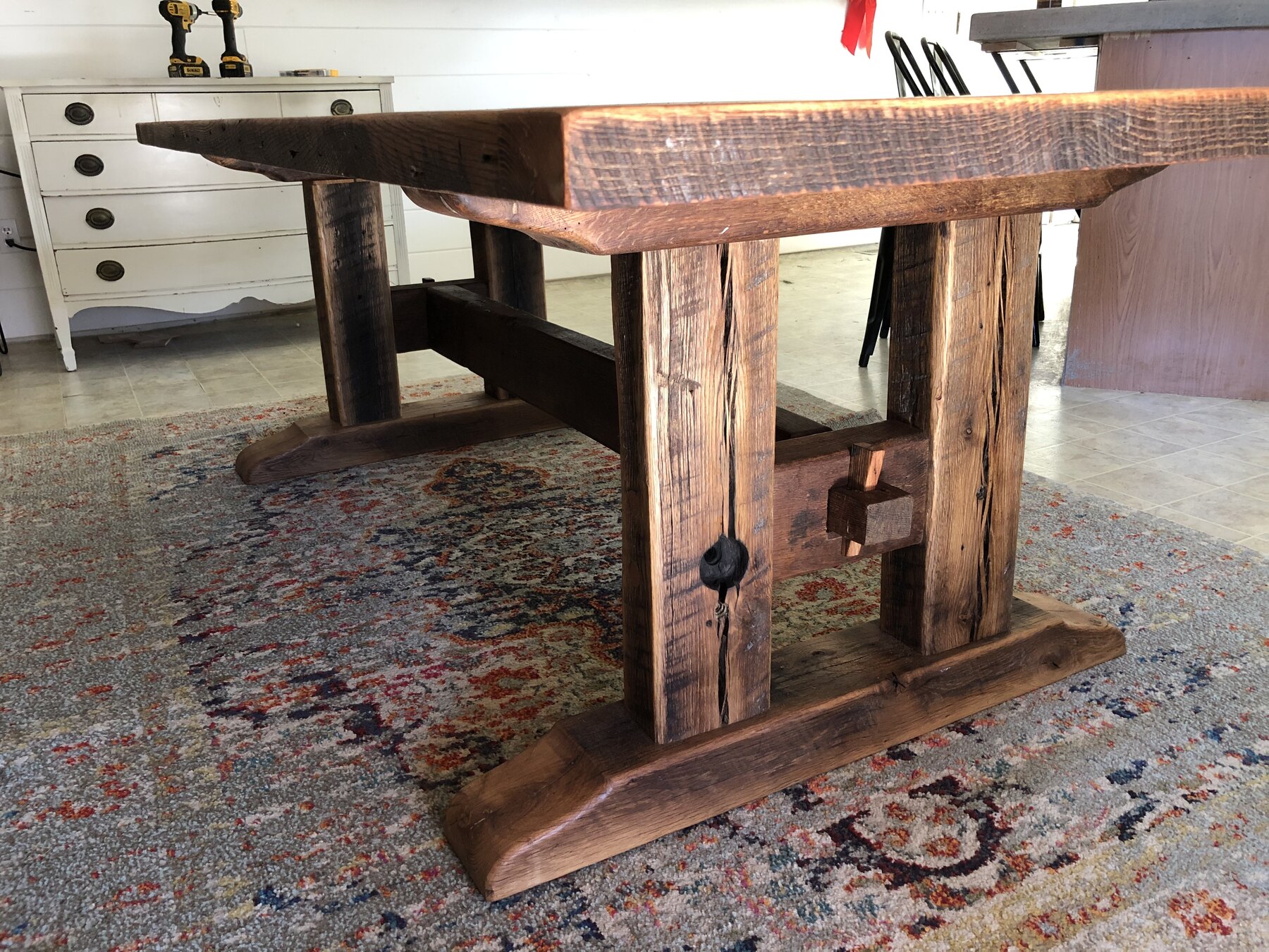 Heavy timber trestle table